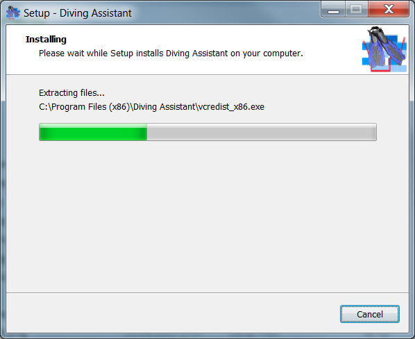 Scuba diving software - installation in progress