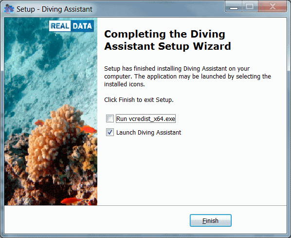 Diving software - end of installation