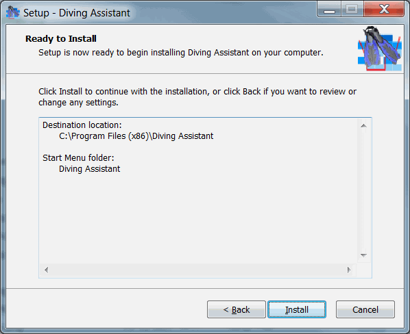 Installation process of diving software is ready.
