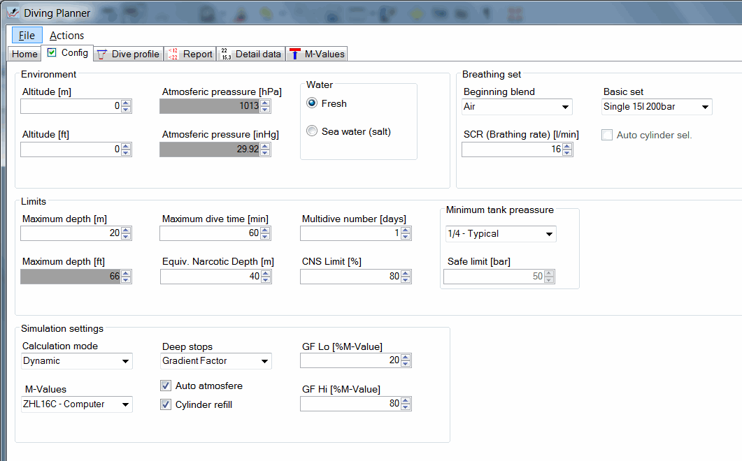 Basic configuration for exmaple 2 diving - Horka quary